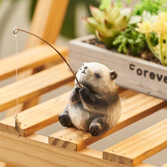 Bear Fishing Figurine Resin Animal Fishing Ornament Aquarium Car Dashboard Decoration Stress Relief Desk Office Decor