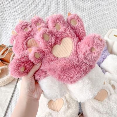 Women's Gloves Women's Winter Velvet Thickened Gloves Warm Neck Riding Gloves Cute Fluffy Bear Paw Cat Claw Gloves