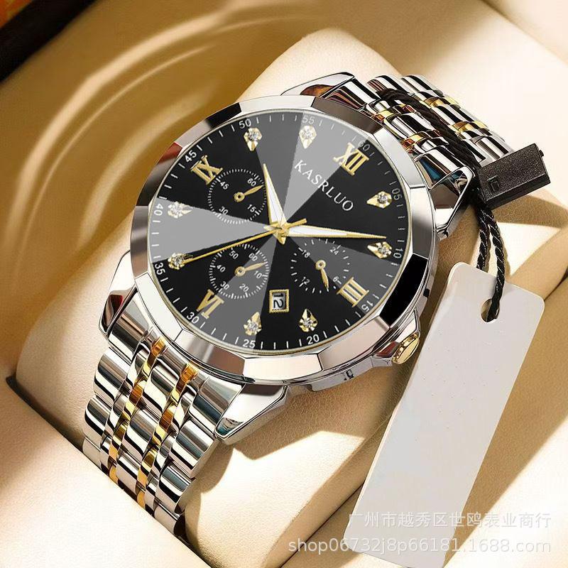 Men'S Non-Mechanical Quartz Watch Calendar Luminous Fashion Business Steel Belt Overseas Watch Men'S