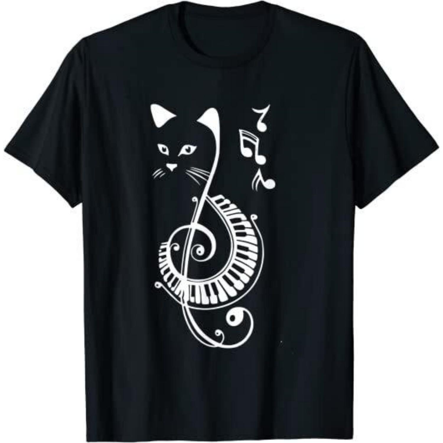 

NEW Cool Cat Piano Funny Musical Cat On Piano Keyboard Tee T-Shirt S-5XL Unisex T-Shirt XXXXXL чорний