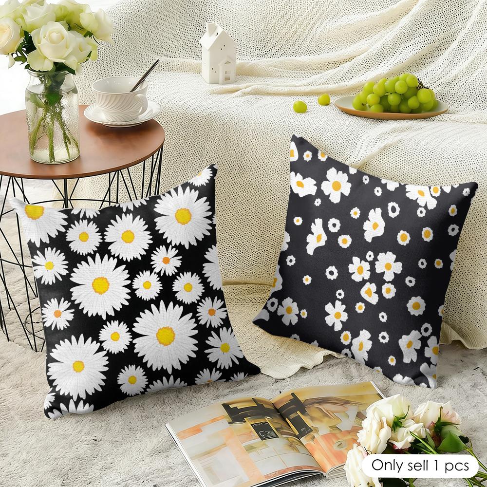 Daisy Pattern Cushion Cover Natural Linen Pillow Cover Double-Sided Print Cushion Cover For Sofa Home Decor