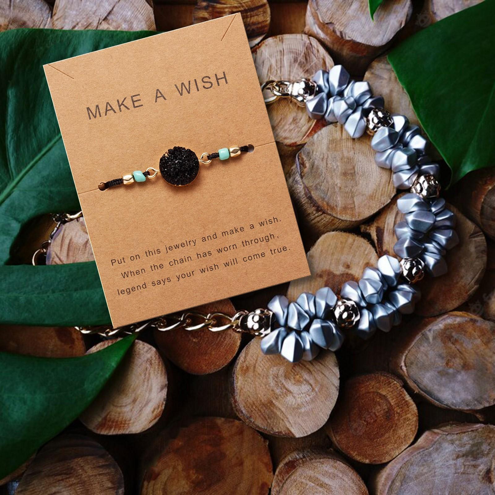 

Браслет из натурального камня и бумага для пожеланий, изысканный браслет с кристаллами ручной работы, ювелирный подарок, пара дружбы One Size чёрный