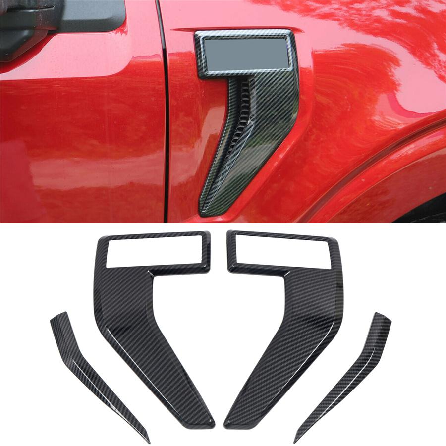 4 Pcs Car Carbon Fiber Style ABS Side Fender Cover Trim For 2021-2022 Ford F-150