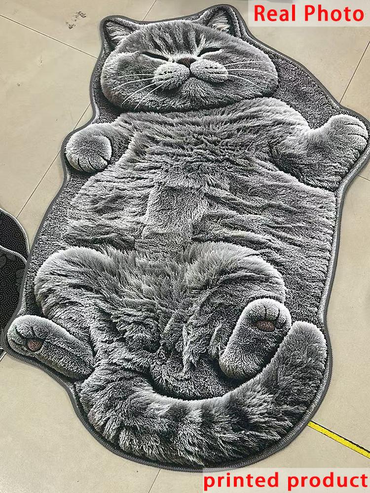 Cute Cartoon Lazy Cat Shaped Rug Soft Washable Floor Mat for Bedroom Bathroom Entrance Creative Home Decor Non Slip Carpet