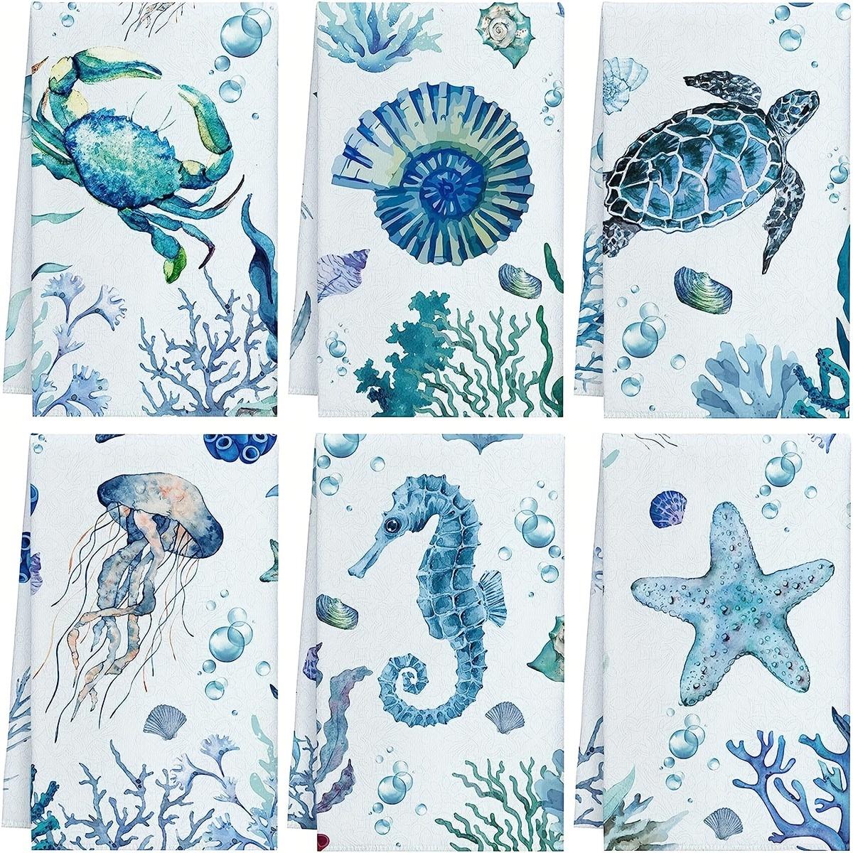 

high quality6pcs Turtle & Ocean Animal Kitchen Towel Set - Ultra-Soft Microfiber, Absorbent Dish Cloths for Cooking, Baking, and Cleaning - Perfect 45*70