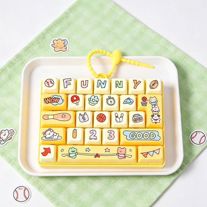 26 Keyboard Press Keychain Pendants Cartoon Pattern Clear Crisp Press Sound Stress Relief Keyboard Keychain Backpacks Decor Gift