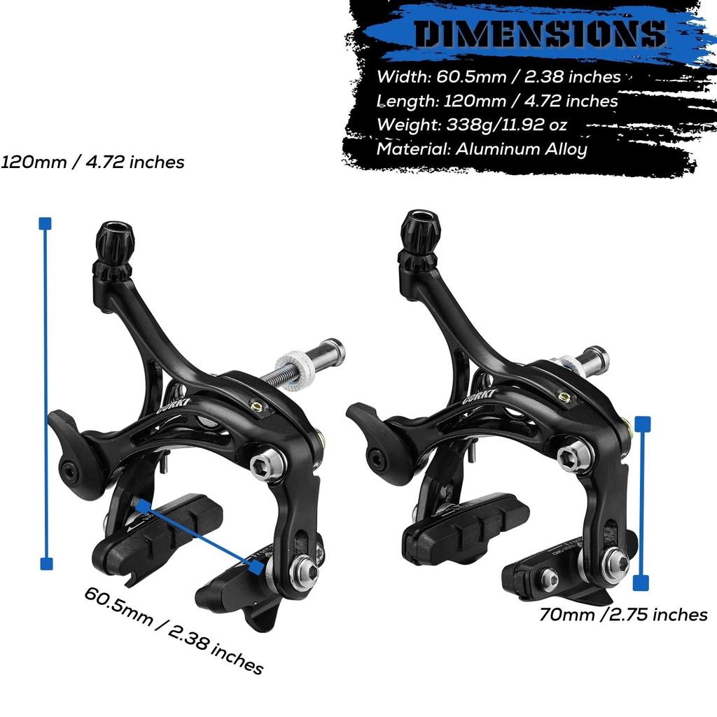 Corki Cycles Bicycle Brake Set, 2-Piece Front and Rear Brake Caliper Set - Black