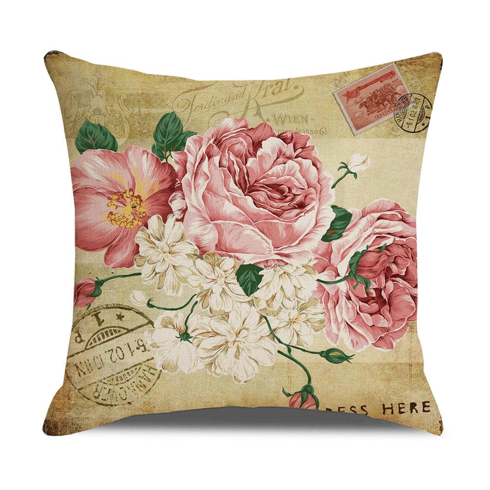 New Vintage Floral Pillow Linen Printed Sofa Home Office Decorative Cushion Cover