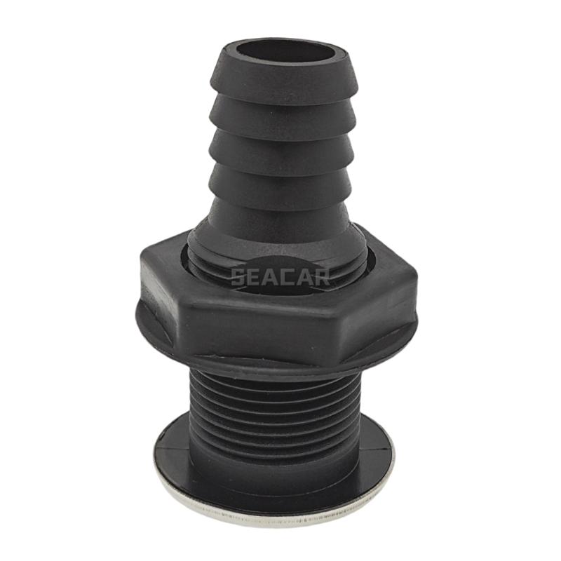Marine Drain Fitting 1 Inch Boat Deck Drain Outlet with Straight Threaded Body, Nylon Construction and Stainless Steel Outer Trim for Hull Repair