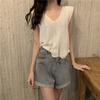 Women's Popular Summer Thin French Versatile Hollow Out Design Irregular V Neck Camisole Knit Top