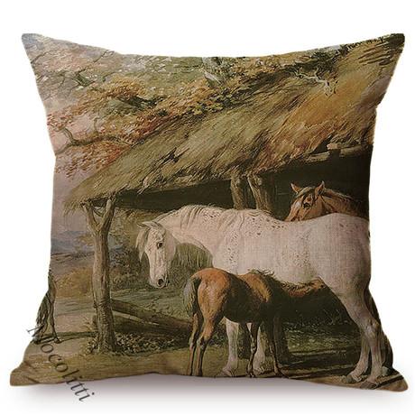 Horse Oil Painting Racehorse Mare Pattern Cushion Cover Nordic Farm Animal Design Cotton Linen Sofa Decoration Throw Pillow Case