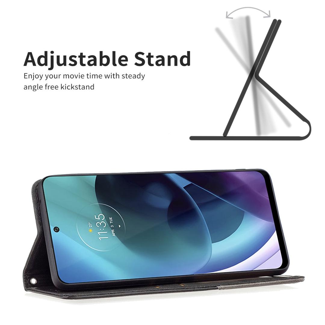 

For Motorola Edge X30/Edge 30 Pro (Motorola Edge+ (2022)) Leather Case with Card Holder Imprinting Pattern Phone Stand Cover Black