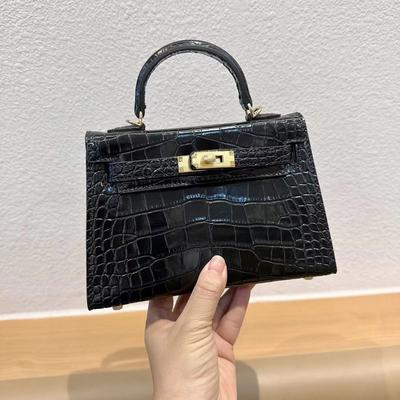 Bolsa Kelly Padrão Crocodilo, Nova Moda Versátil Feminina Segunda Geração Mini Bolsa de Ombro Transversal em Couro