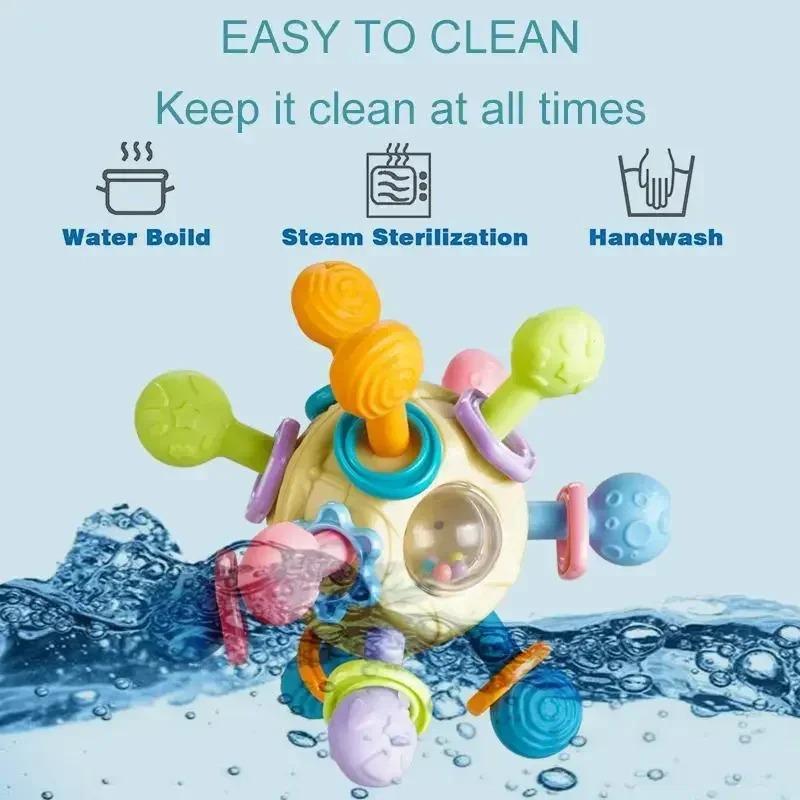 1PC Baby Toys 0 12 Months Rotating Rattle Ball Grasping Activity Baby Development Toy Silicone Teether Baby Sensory Toys for Babies