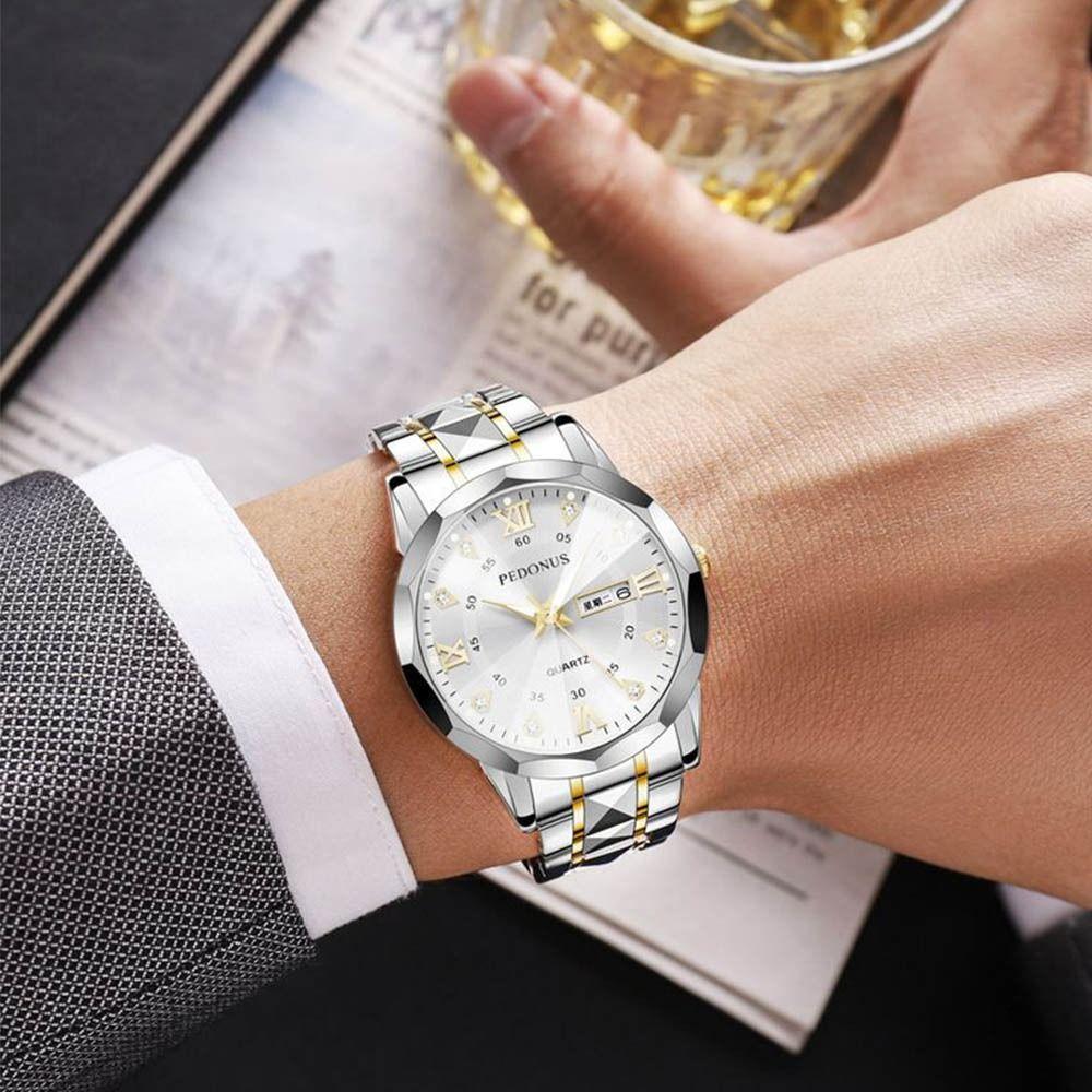 Steel Strap Double Calendar Waterproof Waterproof Casual Round Dial  Daily Use