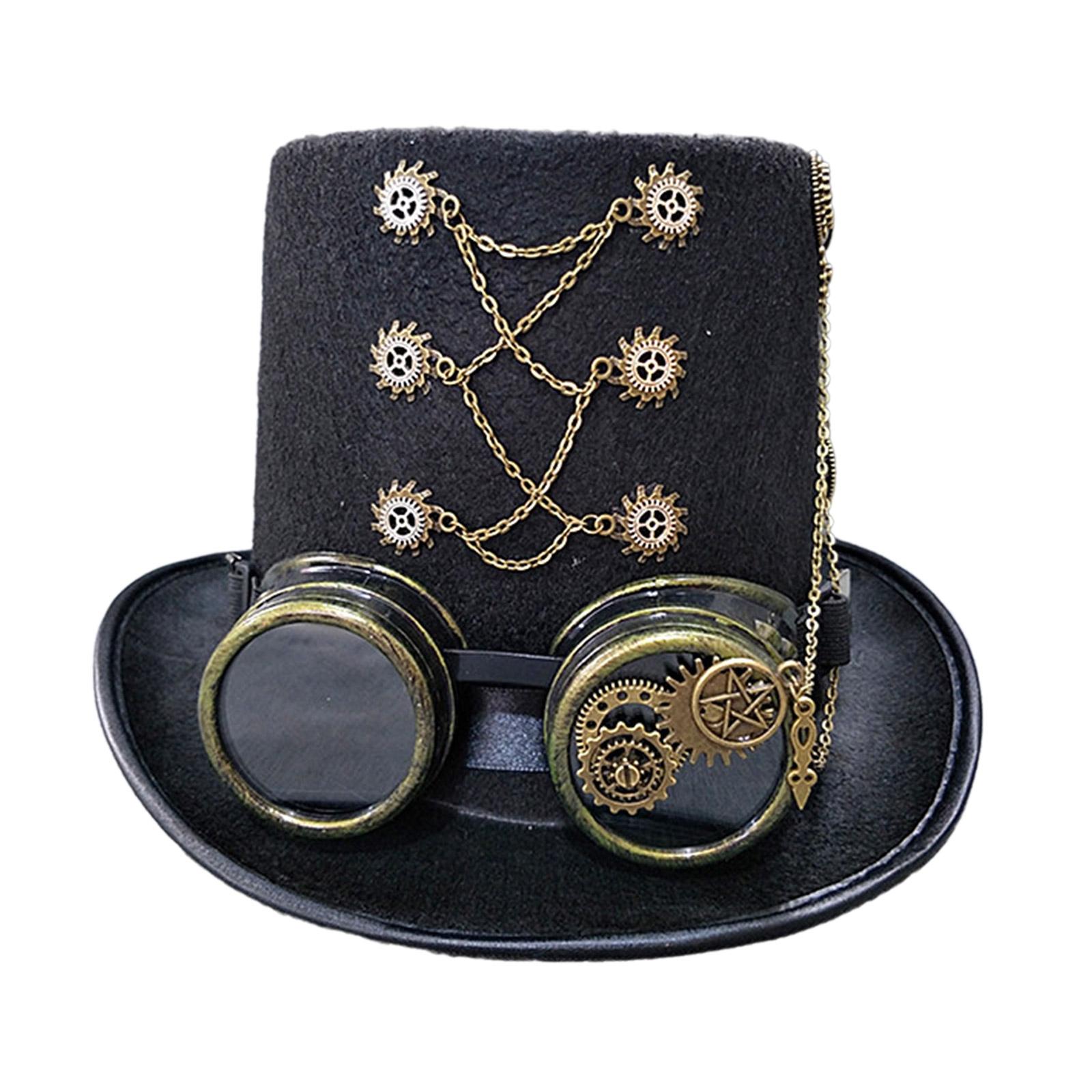 

Unisex Gothic Steampunk Top Hats with Goggle Gear Hat Headwear Men Women Costume Hat Party Supply Stage Hat чорний