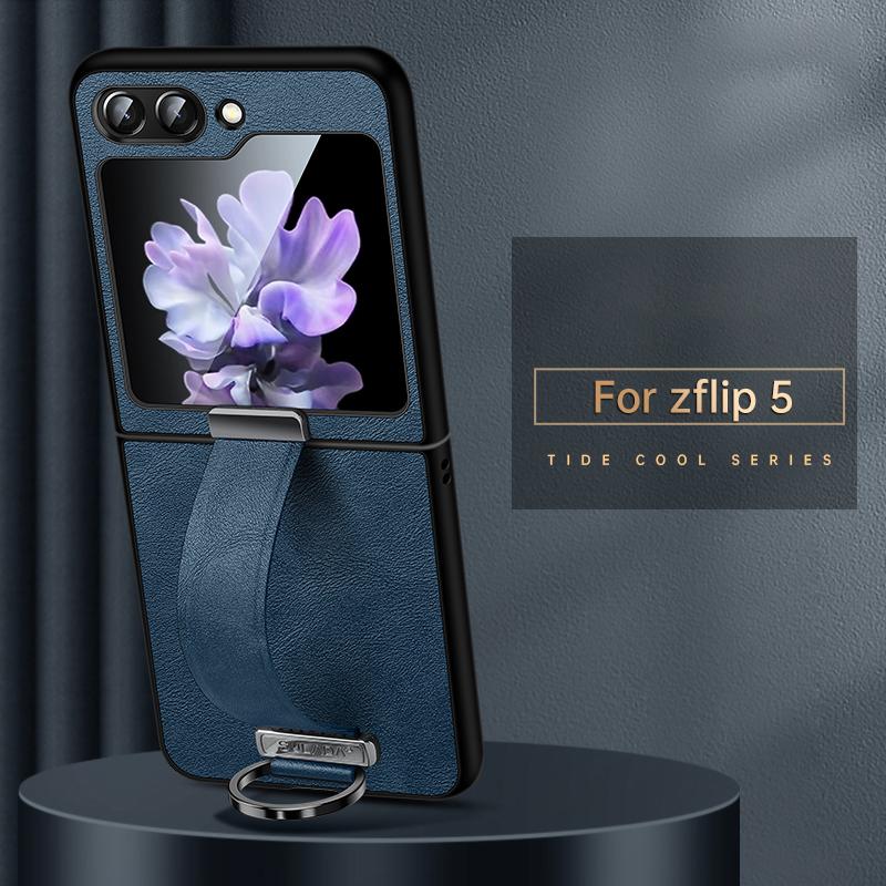 SULADA Fashion Series for Samsung Galaxy Z Flip5 5G Phone Case PU Leather+PC Wristband Kickstand Protective Cover