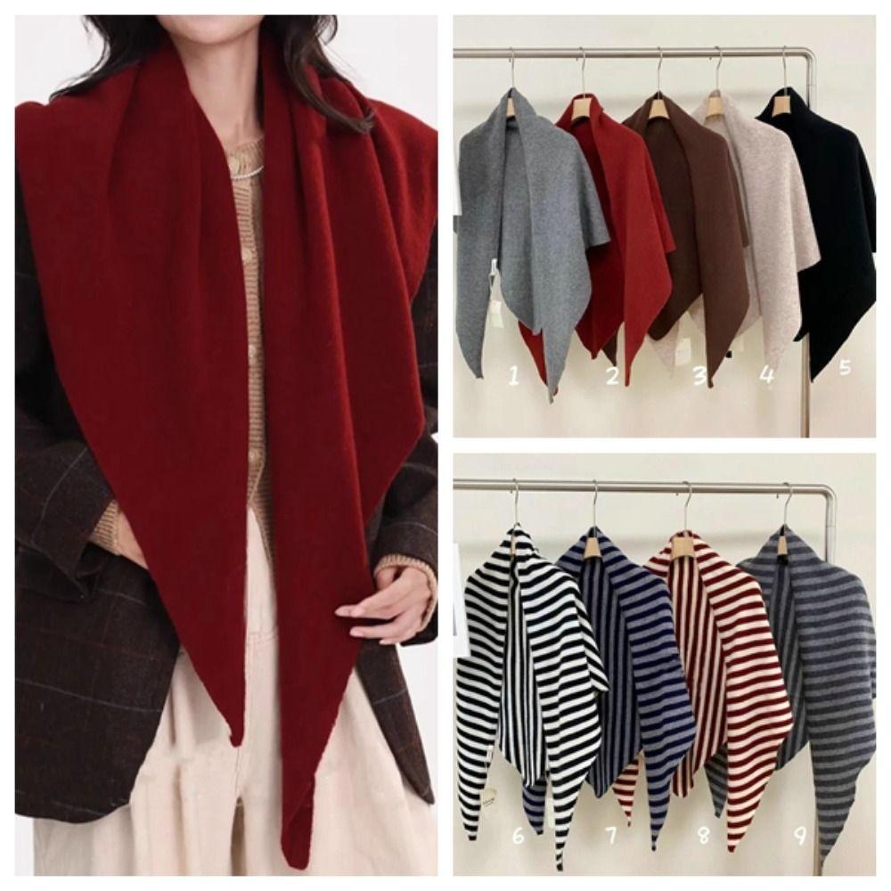 Solid Color Triangle Shawl Striped Cross Scarves Retro Large Wraps Clothing Accessories