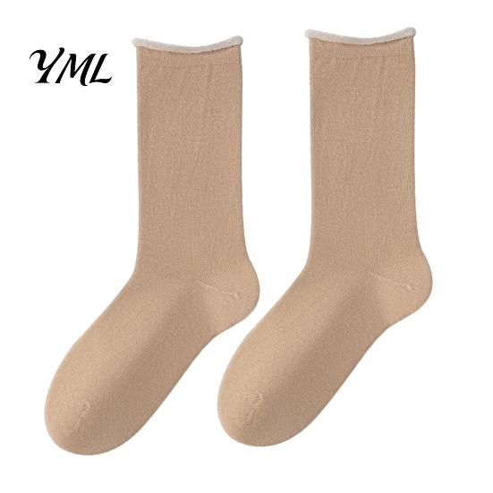 Minimalist Fashion Cotton Socks Women Mid-Length Crew Socks, Casual Loose Cuff Mittens, Comfortable Stackable Mid Length Breathable Solid Color