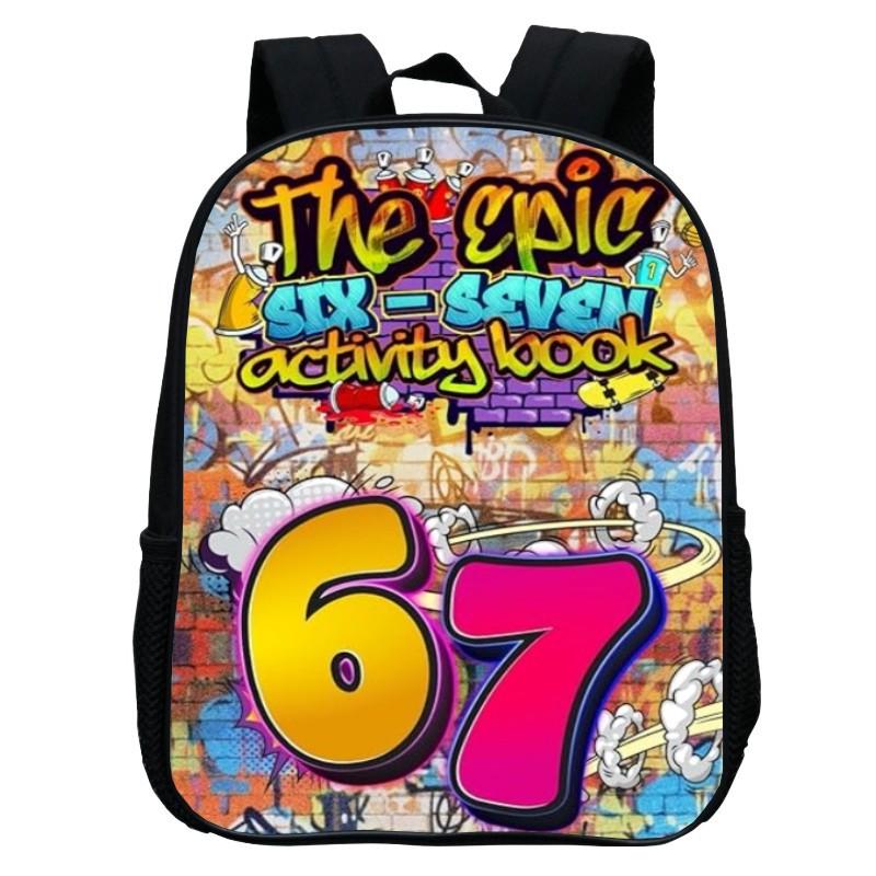 Printed Kindergarten 67 Six Seven Schoolbag, Cartoon Animation 12-inch Backpack Casual and Light