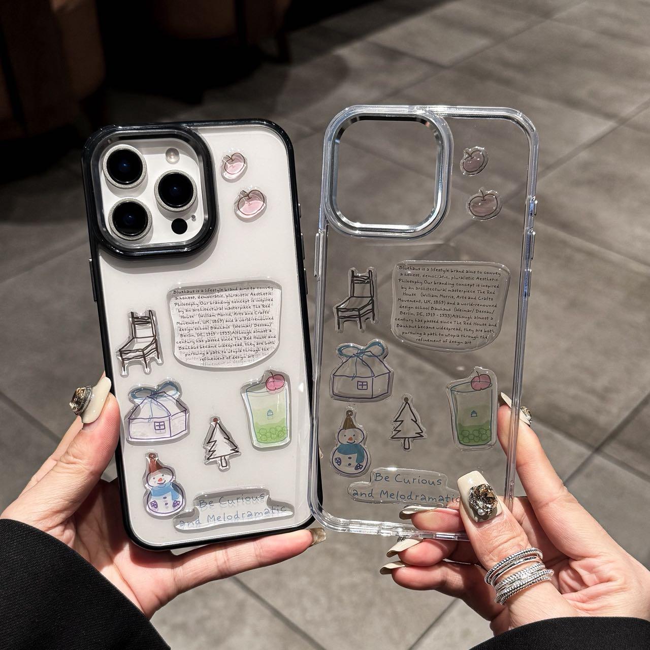 

For iPhone 15 Pro Clear Phone Case TPU Back Cover with 3D Pattern Sticker C