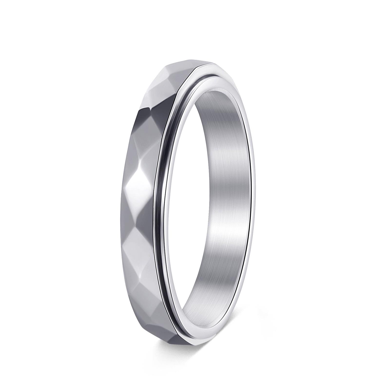 European-American Titanium Steel Diamond Faceted 4mm Wide Rotating Decompression Ring Size 6 серебряный