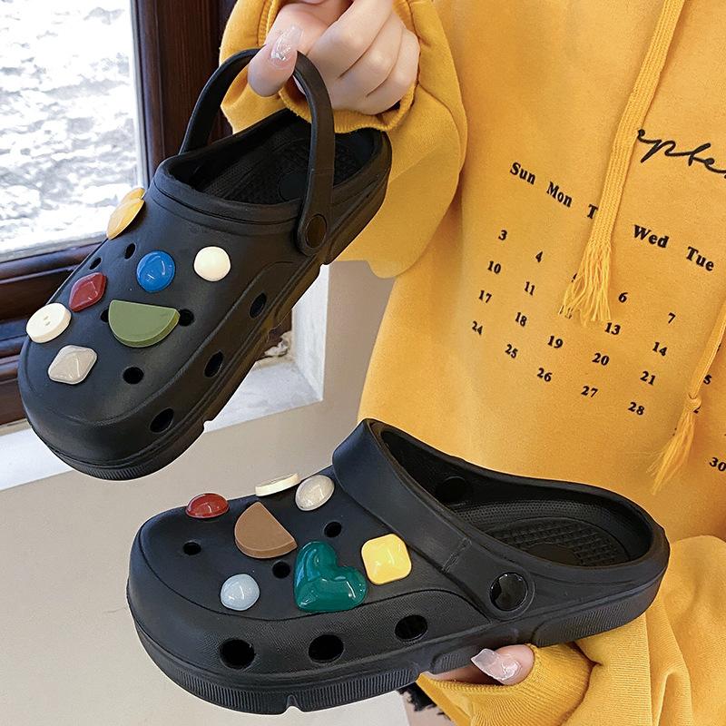 New fashionable and cute platform slippers women's summer couple non-slip beach outer hole shoes