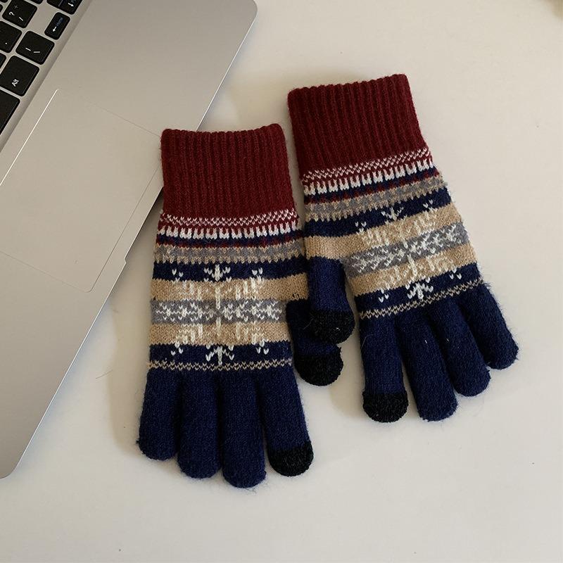 Christmas Wind Gloves Snowflake Winter Female Cute Warm Winter Riding Fleece Thicker Cycling Driving