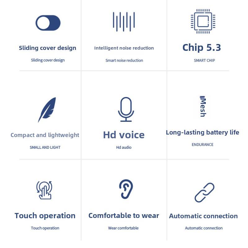 Nová bezdrátová náhlavní souprava Bluetooth Tws Digital Display Slide Cover Smart Touch Digital Display Music Wireless Headset