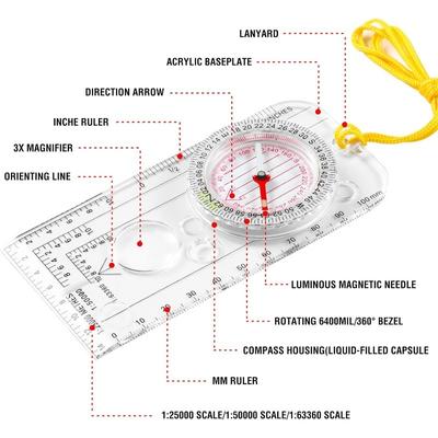 1 Stück Kompass Navigationskartenlineal Lesen Pfadfinder Maßstab Outdoor Orientierungsausrüstung für Jagd Überleben Reise Rucksacktouren