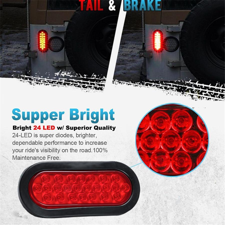 Universal 2X Oval Brake Stop Tail Fog Drl Turn Sealed Marker Lights Flush Mount 6" Inch 24 Led Truck Trailer Boat Utility Red Lens Waterproof 12V