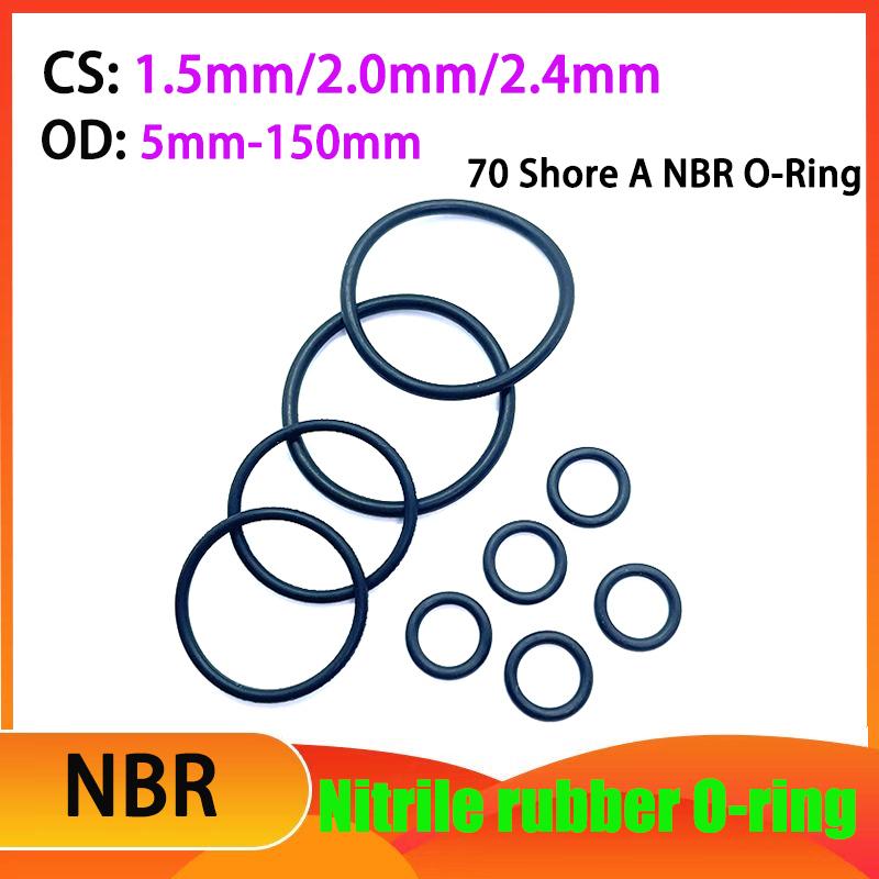 NBR 70-Durometer Nitrile O-Ring CS 1.5mm/2.0mm/2.4mm Black Nitrile Rubber O-ring Oil Seal Sealing Ring Outer Diameter 5mm-150mm 1.5mm