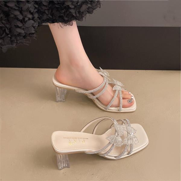 Fashion Slippers Casual Female Shoes Butterfly-Knot Square heel Slides Women Heels Jelly Flip Flops Luxury 2025 Summer Block High