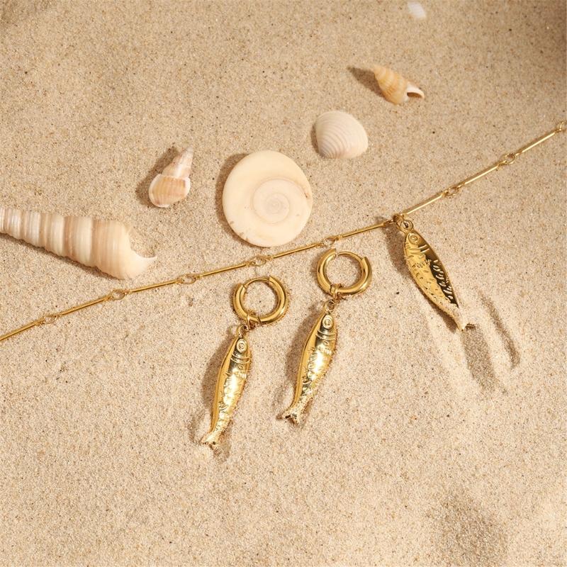 Gold Tone Earrings/Necklace Necklace Stainless Steel Fashion Jewelry for Women Trendy Accessory For Sensitive Skin