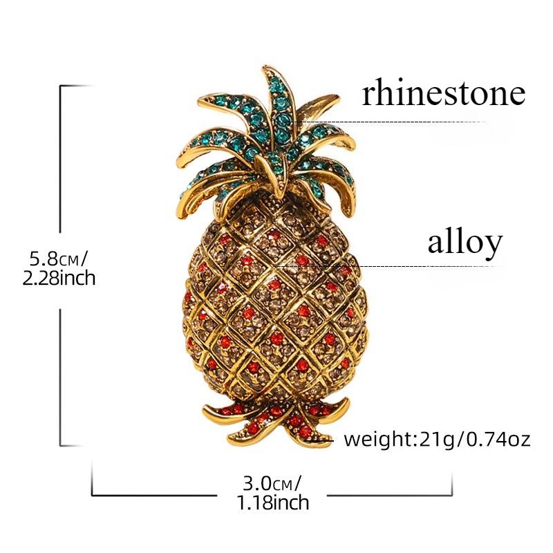 European and American Retro Fruit Brooch, High-end Alloy Diamond Inlaid Pineapple Chest Flower, Pin, Anti Glare Buckle, Clothing Accessories