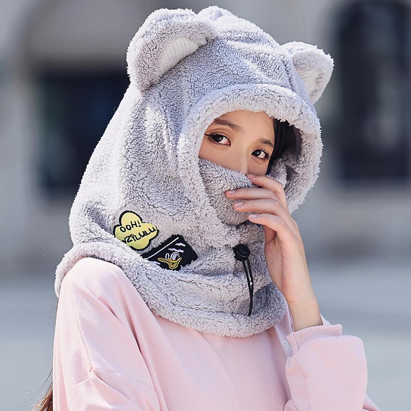 

Women s Winter Ski Helmet Hat with Fleece Neck Warmer - Outdoor Cold Protection Pullover серый