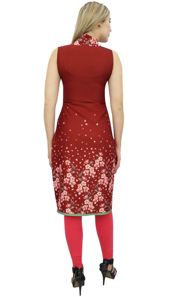 Bimba Women's Sleeveless Black Floral Printed Tunic Designer Kurta Kurti-10
