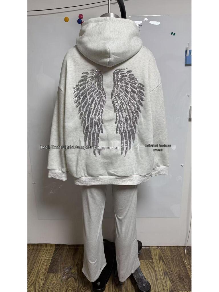 2026 Casual Women's Fashion Solid Color Sequin Wings Loose Set