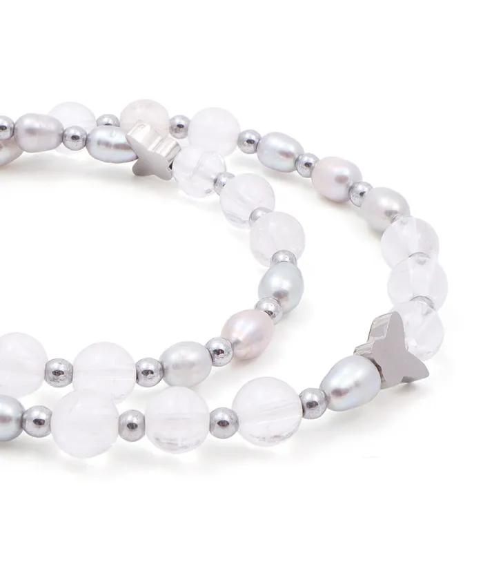 Clear Quartz & Pearl Butterfly Point Bracelet (PLT-BR-094_GR)