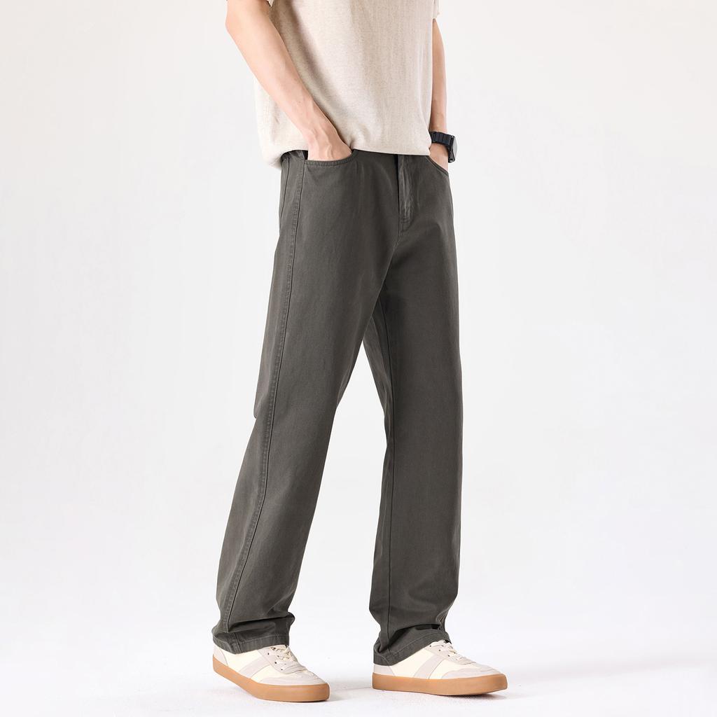 Heavy pure cotton straight casual pants men's spring tide brand American retro solid color loose wide-leg pants tooling trousers