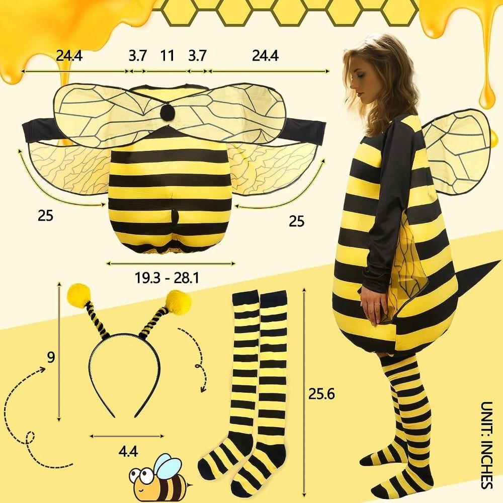 1set Costumes Outfit Yellow Bee Cosplay Jumpsuit Photo Prop Animal Cosplay Props  Adult