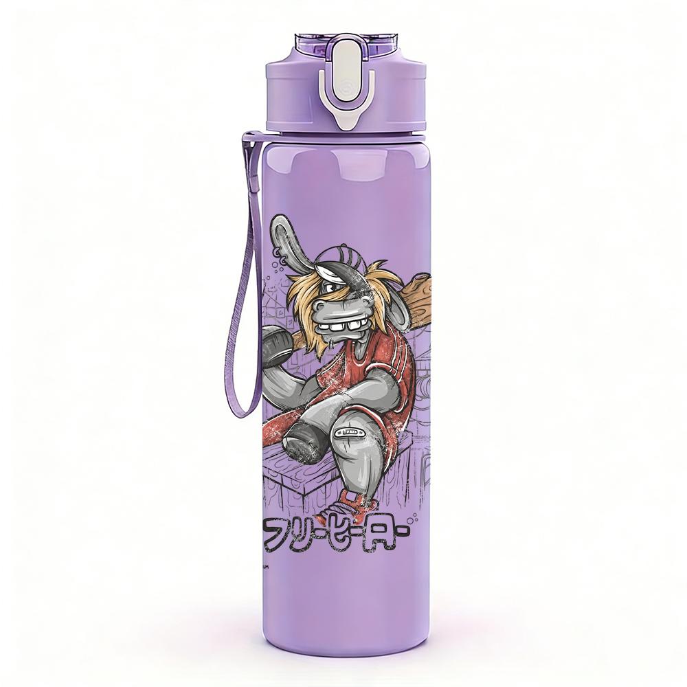 1PC Colorful warrior character graphic print 750ml colorful plastic sports water bottle leakproof pop lid with straw for outdoor office home use