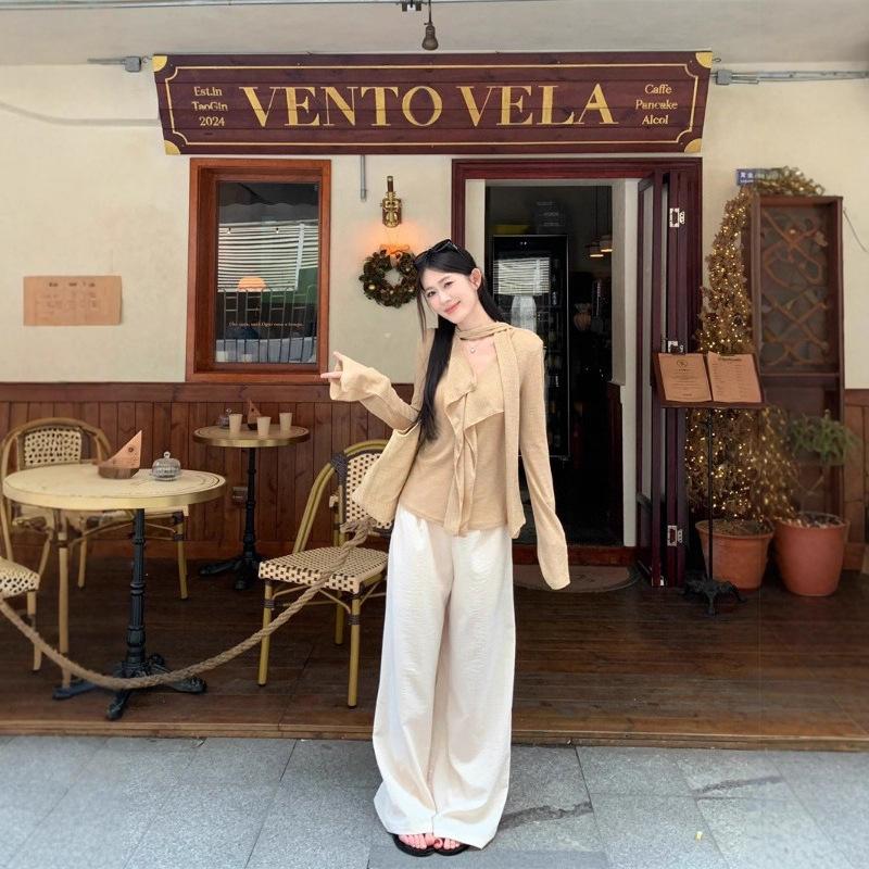 Design Ribbon V-Neck Long Sleeve T-Shirt Women's Autumn New Spice Girl Style Skinny Slim Reducing Age Versatile Top