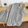 Couple plaid loungewear cotton gauze short-sleeved trousers pajamas women's thin men's spring and summer suit cotton yarn