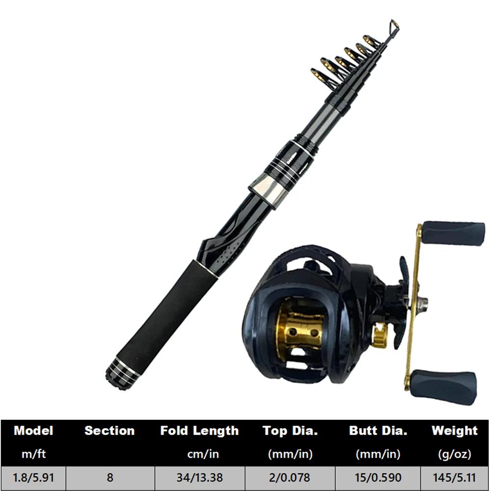 Fishing Rod, Bait Reel Set Telescopic spinning rod with reel, gear ratio 7.2:1, 18+1 bb, foldable design, for predatory fish, right/left-handed use