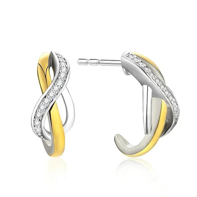 New Two-Color Earrings With Fashionable And Personalized Cross Zirconia Design, Fashionable And Popular Accessories