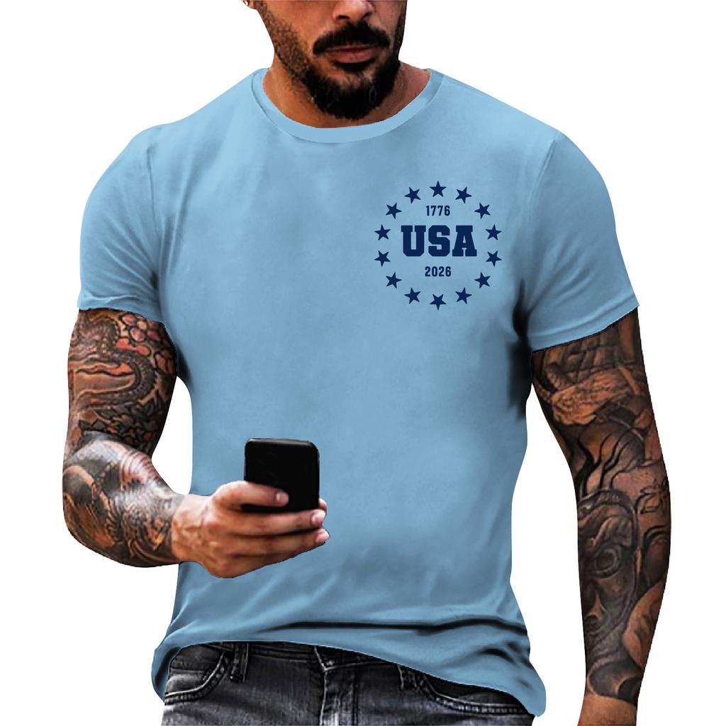 Men's loose and casual flag letter print T-shirt short-sleeved top
