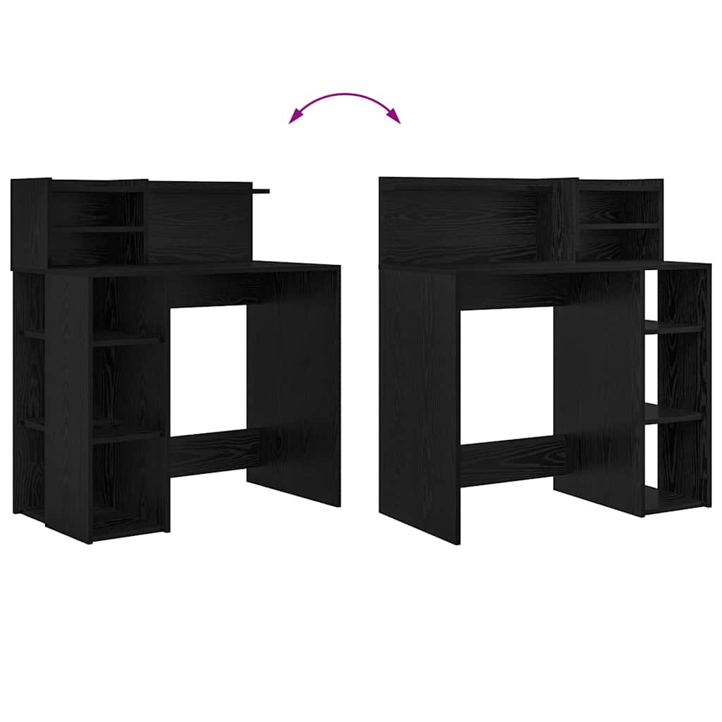Desk with Shelf Black Oak Effect 90 x 48 x 101.5 cm