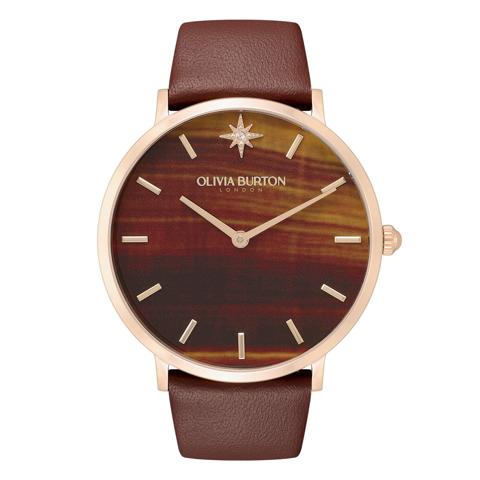 

Авторизованный дилер [OLIVIA BURTON] Женские часы Olivia Burton ob24000066 Celestial 40 мм с имитацией тигрового глаза и гвоздики, золотисто-коричневый кожаный ремешок