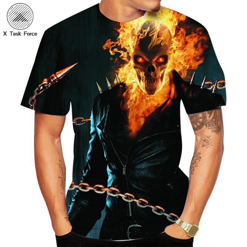 Sommer Rundhals 3D Flammen Totenkopf Print Top Modische Lässige Kurzarm Herren T-Shirts
